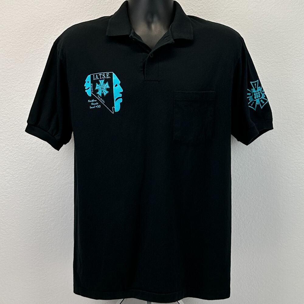 Vintage 90s IATSE Local 363 Nevada Polo Shirt M Medium Stagehand Union USA Black